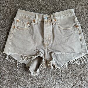 Levi's Tan Jean Shorts Frayed Hem High-Waisted